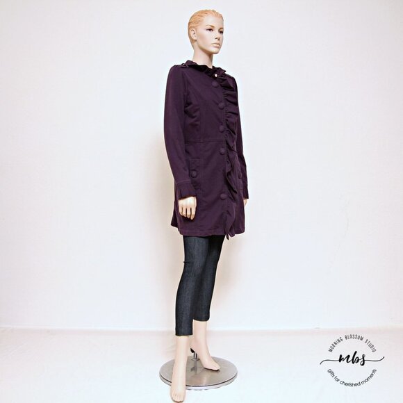 Kut From the Kloth Puff Sleeve Single Breasted Ruffle Trench Coat - Picture 1 of 12